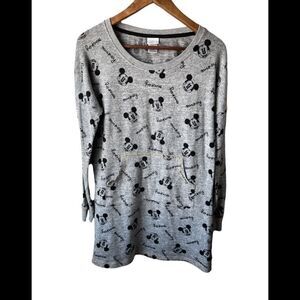 DISNEY long sleeve grey scoop neck Mickey Mouse night gown in kangaroo pocket